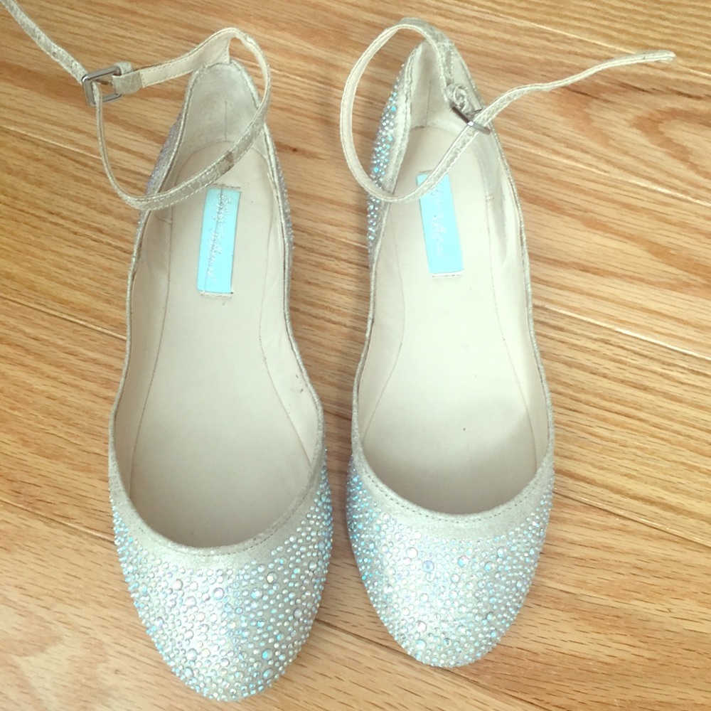 Crystal flats with ankle strap